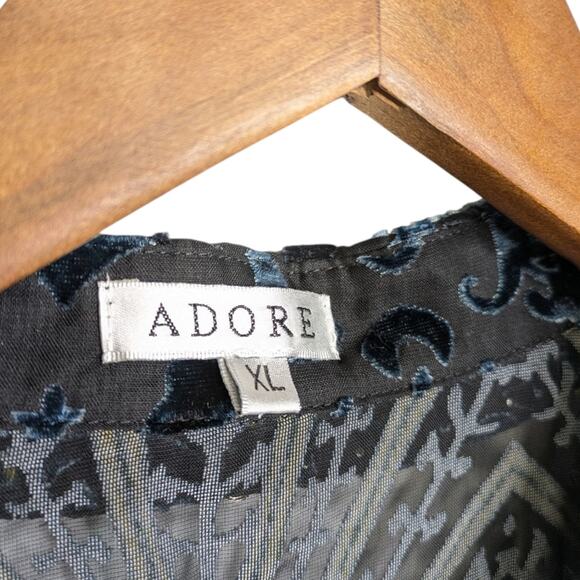 Adore Sheer Velvet Floral Burnout Top XL Button Studded Long Sleeve - Picture 9 of 12